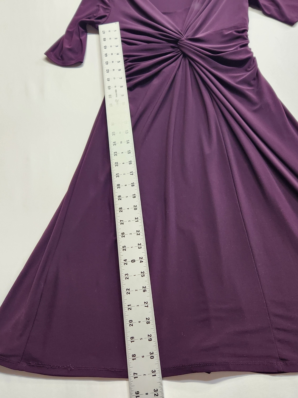 ⭐️Chaps Plum Purple Twist Front Midi Dress Small S V Neck Ruched Jersey Elegant - Picture 6 of 15